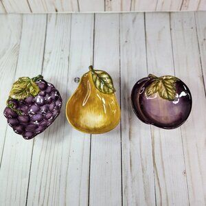 x3 SAKURA Fruit Bowls Pear Grapes Plum Earthenware Excell Home 4.5"  READ